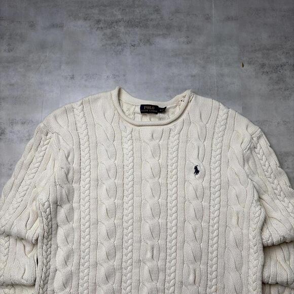 Y2K White Polo Ralph Lauren Cable Knit Pullover Sweater - Picture 3 of 8